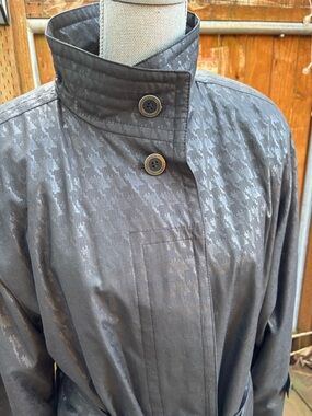 Vtg London Fog BlackHoundstooth Trench Coat Funnel Neck Matrix Y2K Gorpecore